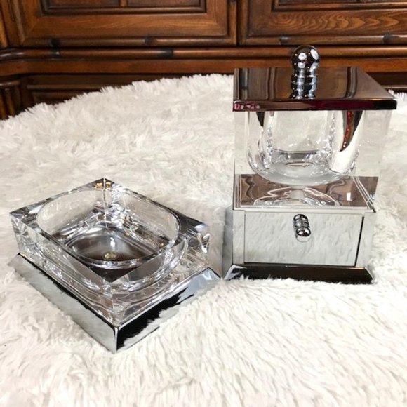 Springs Palace Finesse Swing Door Storage Unit + Soap Dish Lucite Metal Set - Picture 1 of 14